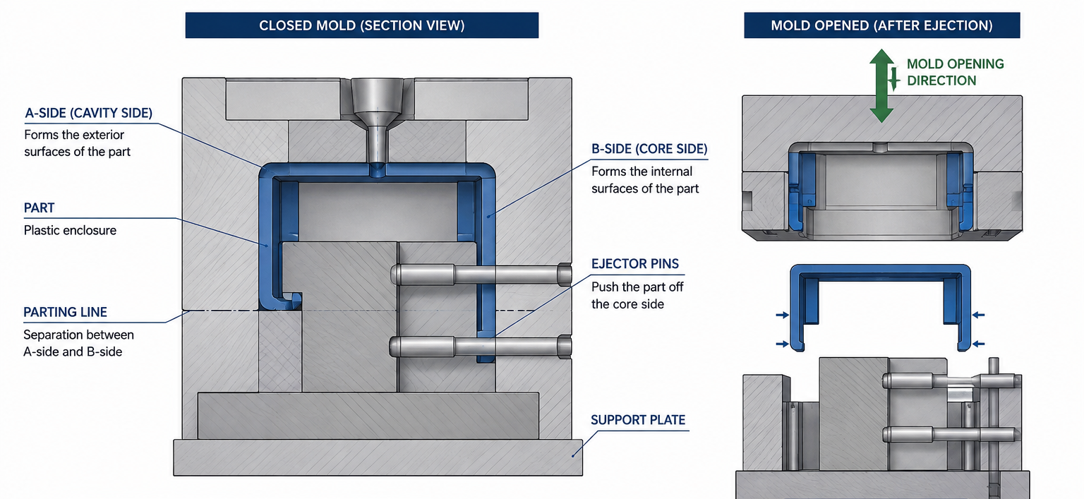 Basic Core and Cavity Arrangement in injection mold